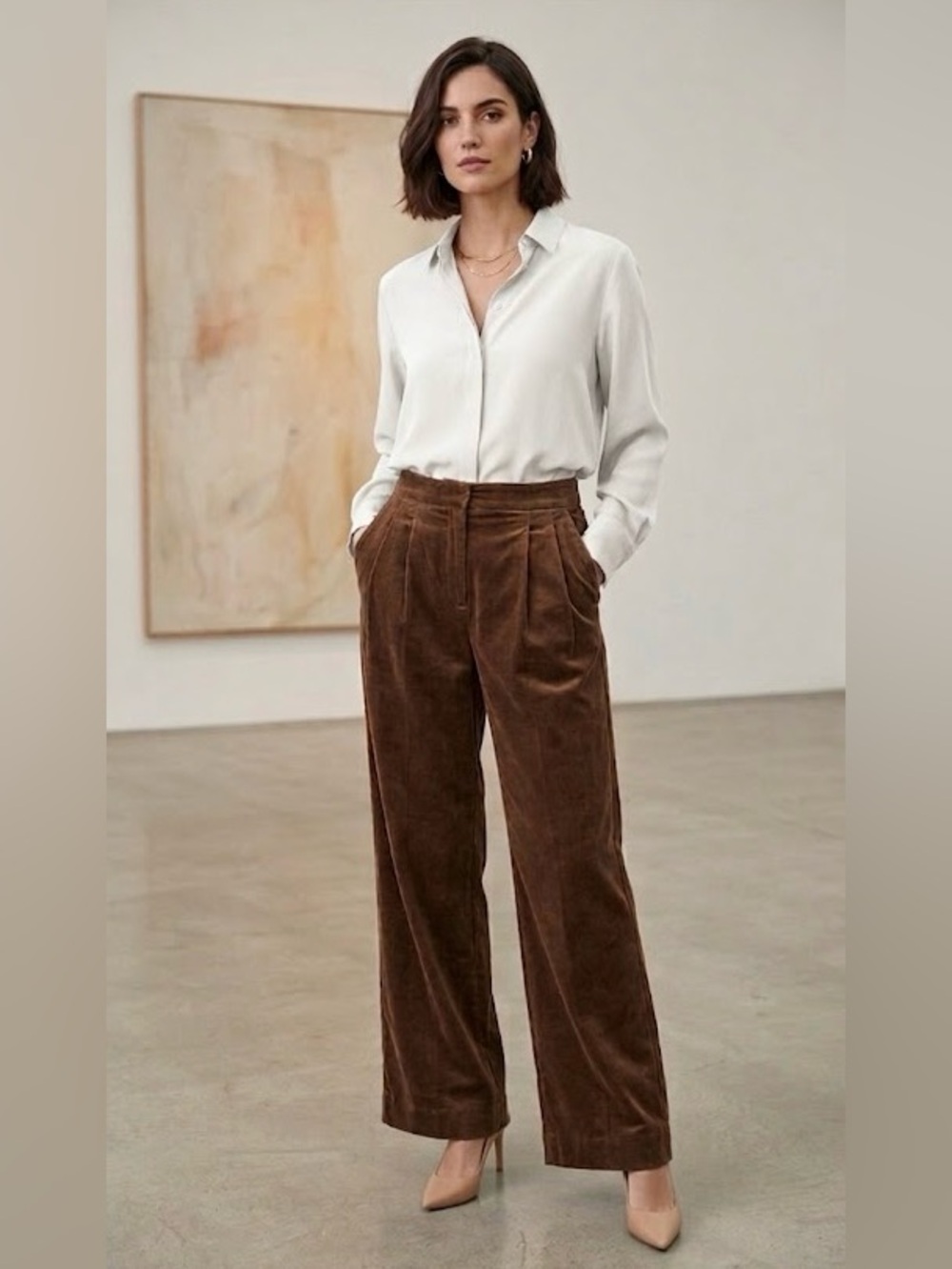 MaxMara Brown Velour Pants Wide-Leg High-Waisted Size 6-8 Office Designer Preppy